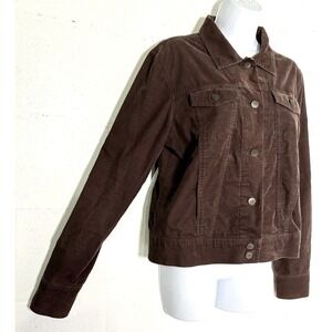 Izod Womens M Lightweight Corduroy Brown Button  Front Stretch Jacket 4 Pockets